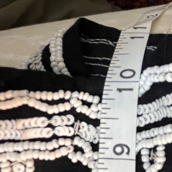Zara Vintage Beaded Off Shoulder Tunic / Mini Dress, Black w/ White Beads, XS - Picture 9 of 12